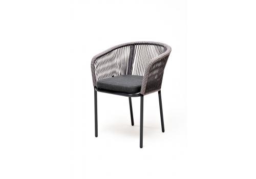  "Марсель" стул плетеный из роупа, каркас из стали серый (RAL7022) муар, роуп серый круглый, ткань серая, фото 1 