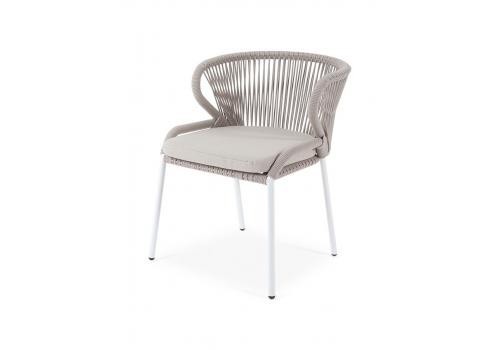 "Милан" стул плетеный из роупа, каркас алюминий белый шагрень, роуп бежевый круглый, ткань бежевая, фото 1 