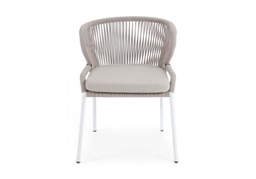  "Милан" стул плетеный из роупа, каркас алюминий белый шагрень, роуп бежевый круглый, ткань бежевая, фото 2 