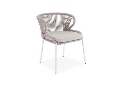  "Милан" стул плетеный из роупа, каркас алюминий белый шагрень, роуп бежевый круглый, ткань бежевая, фото 3 