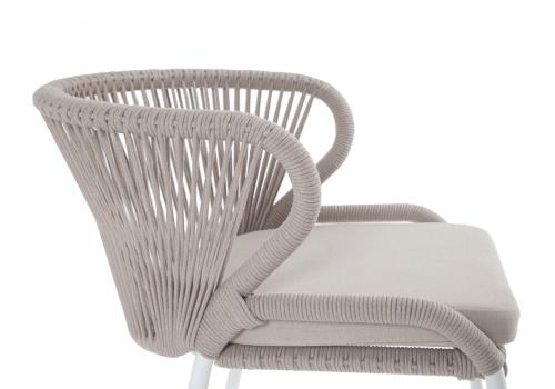  "Милан" стул плетеный из роупа, каркас алюминий белый шагрень, роуп бежевый круглый, ткань бежевая, фото 4 