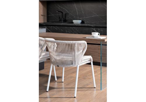  "Милан" стул плетеный из роупа, каркас алюминий белый шагрень, роуп бежевый круглый, ткань бежевая, фото 27 