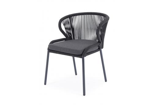  "Милан" стул плетеный из роупа, каркас алюминий темно-серый (RAL7024) шагрень, роуп темно-серый круглый, ткань темно-серая, фото 1 