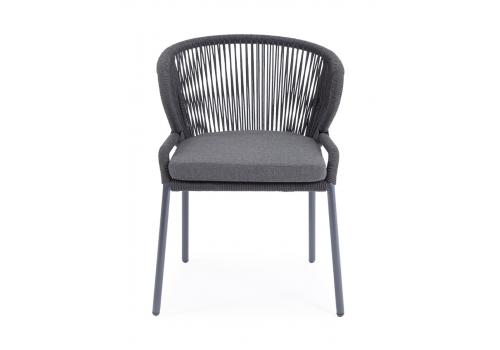  "Милан" стул плетеный из роупа, каркас алюминий темно-серый (RAL7024) шагрень, роуп темно-серый круглый, ткань темно-серая, фото 2 