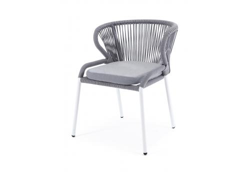  "Милан" стул плетеный из роупа, каркас алюминий белый шагрень, роуп светло-серый круглый, ткань светло-серая, фото 1 