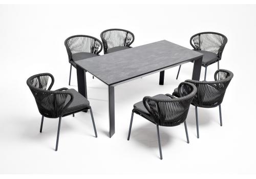  "Венето" обеденная группа на 6 персон со стульями "Милан", каркас темно-серый, роуп темно-серый, фото 1 