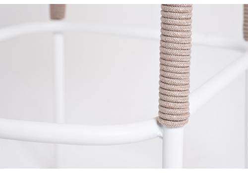  "Марсель" стул барный плетеный из роупа, каркас из стали белый муар, роуп бежевый круглый, ткань бежевая, фото 6 