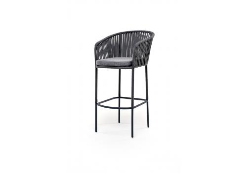  "Бордо" стул барный плетеный из роупа, каркас из стали серый (RAL7022) муар, роуп серый 15мм, ткань серая, фото 1 