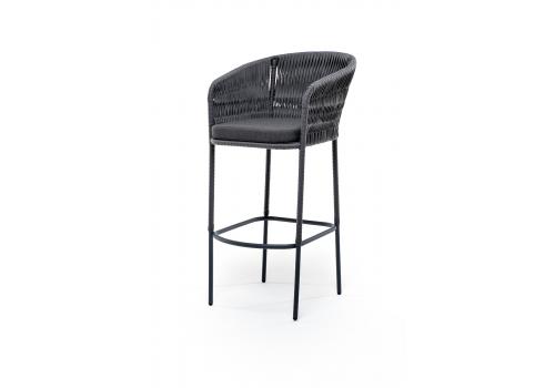  "Бордо" стул барный плетеный из роупа (колос), каркас из стали серый (RAL7022) муар, роуп серый 15мм, ткань темно-серая, фото 1 