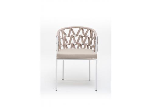  "Диего" стул плетеный из роупа, каркас из стали белый, роуп бежевый круглый, ткань бежевая, фото 3 