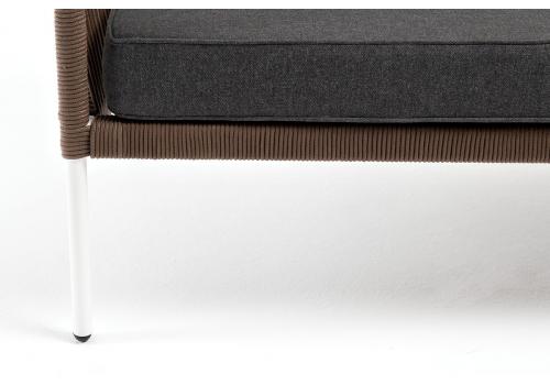  "Канны" диван 2-местный плетеный из роупа, каркас алюминий белый, роуп коричневый круглый, ткань серая, фото 7 
