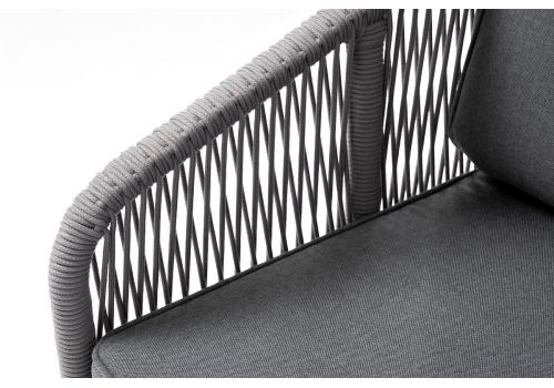  "Канны" кресло плетеное из роупа, каркас алюминий белый шагрень, роуп светло-серый круглый, ткань серая, фото 5 