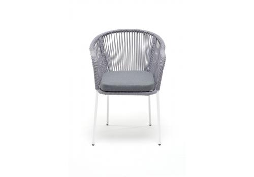  "Лион" стул плетеный из роупа, каркас из стали белый, роуп светло-серый круглый, ткань светло-серая, фото 3 