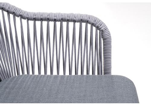  "Лион" стул плетеный из роупа, каркас из стали белый, роуп светло-серый круглый, ткань светло-серая, фото 4 