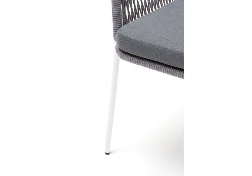  "Лион" стул плетеный из роупа, каркас из стали белый, роуп светло-серый круглый, ткань светло-серая, фото 8 
