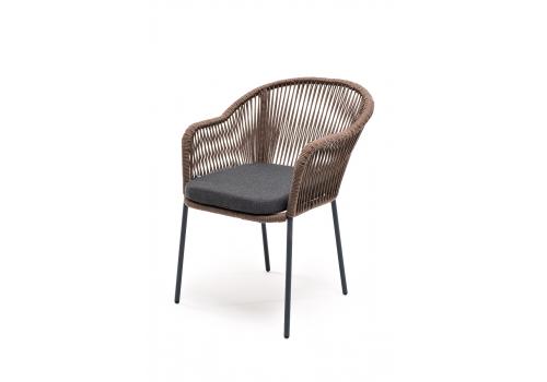  "Лион" стул плетеный из роупа, каркас из стали серый (RAL7022), роуп коричневый круглый, ткань темно-серая, фото 1 
