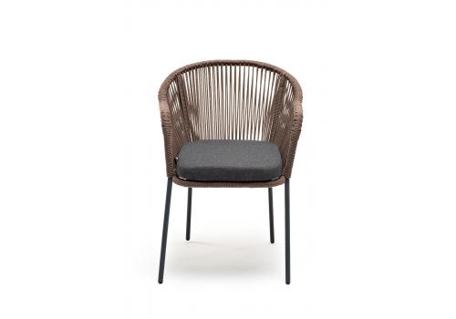  "Лион" стул плетеный из роупа, каркас из стали серый (RAL7022), роуп коричневый круглый, ткань темно-серая, фото 3 