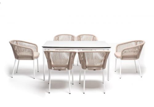  "Малага" обеденная группа на 6 персон со стульями "Марсель", каркас белый, роуп бежевый, фото 3 