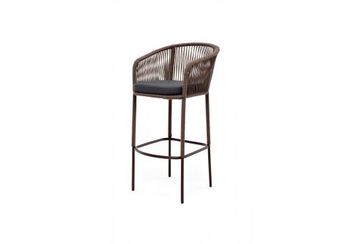  "Марсель" стул барный плетеный из роупа, каркас из стали коричневый (RAL8016) муар, роуп коричневый круглый, ткань темно-серая, фото 1 