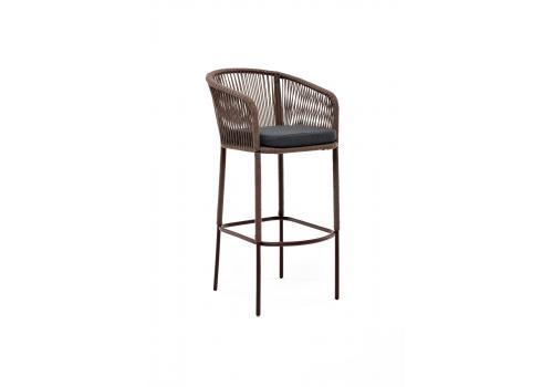  "Марсель" стул барный плетеный из роупа, каркас из стали коричневый (RAL8016) муар, роуп коричневый круглый, ткань темно-серая, фото 2 