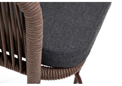  "Марсель" стул барный плетеный из роупа, каркас из стали коричневый (RAL8016) муар, роуп коричневый круглый, ткань темно-серая, фото 5 