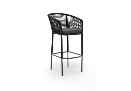  "Марсель" стул барный плетеный из роупа, каркас из стали серый (RAL7022), роуп темно-серый круглый, ткань темно-серая, фото 2 