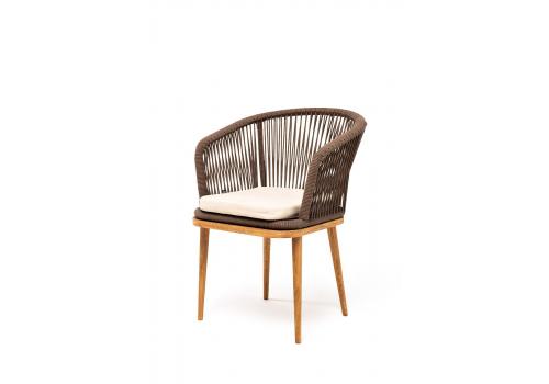  "Марсель" стул плетеный из роупа, основание дуб, роуп коричневый круглый, ткань бежевая, фото 1 