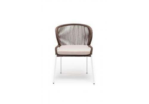  "Милан" стул плетеный из роупа, каркас алюминий белый, роуп коричневый круглый, ткань бежевая, фото 3 
