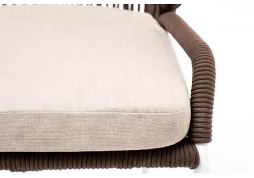  "Милан" стул плетеный из роупа, каркас алюминий белый, роуп коричневый круглый, ткань бежевая, фото 6 