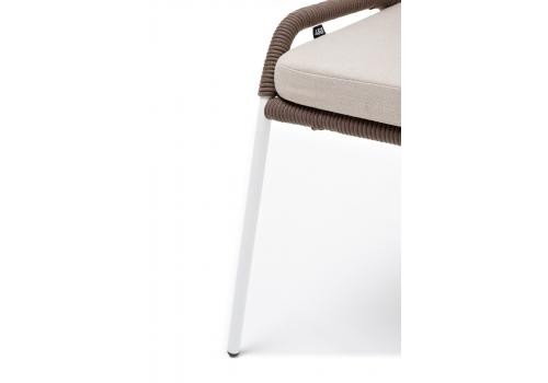  "Милан" стул плетеный из роупа, каркас алюминий белый, роуп коричневый круглый, ткань бежевая, фото 8 