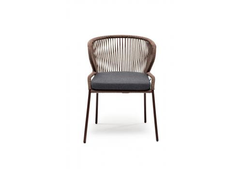  "Милан" стул плетеный из роупа, каркас алюминий коричневый (RAL8016), роуп коричневый круглый, ткань темно-серая, фото 2 
