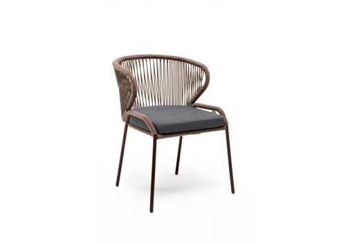  "Милан" стул плетеный из роупа, каркас алюминий коричневый (RAL8016), роуп коричневый круглый, ткань темно-серая, фото 3 
