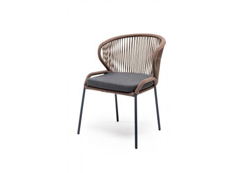 "Милан" стул плетеный из роупа, каркас алюминий серый (RAL7022), роуп коричневый круглый, ткань темно-серая, фото 1 