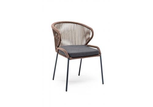  "Милан" стул плетеный из роупа, каркас алюминий серый (RAL7022), роуп коричневый круглый, ткань темно-серая, фото 2 