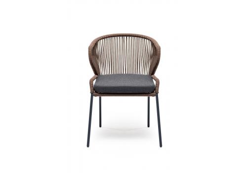  "Милан" стул плетеный из роупа, каркас алюминий серый (RAL7022), роуп коричневый круглый, ткань темно-серая, фото 3 