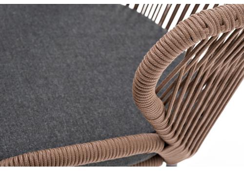  "Милан" стул плетеный из роупа, каркас алюминий серый (RAL7022), роуп коричневый круглый, ткань темно-серая, фото 5 
