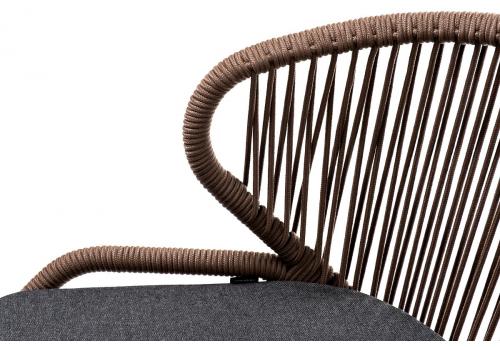 "Милан" стул плетеный из роупа, каркас алюминий серый (RAL7022), роуп коричневый круглый, ткань темно-серая, фото 6 