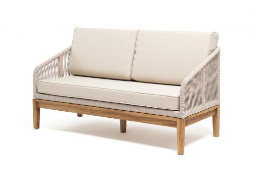  "Канны" диван 2-местный плетеный из роупа, основание дуб, роуп бежевый круглый, ткань бежевая, фото 1 