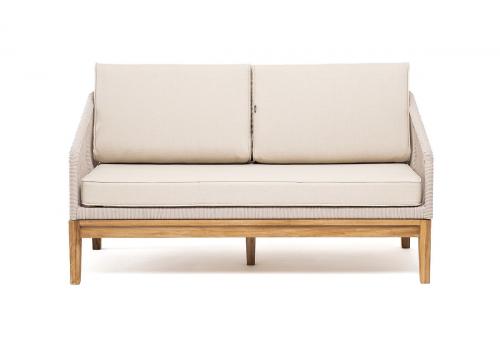  "Канны" диван 2-местный плетеный из роупа, основание дуб, роуп бежевый круглый, ткань бежевая, фото 2 