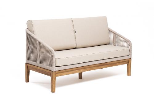  "Канны" диван 2-местный плетеный из роупа, основание дуб, роуп бежевый круглый, ткань бежевая, фото 3 