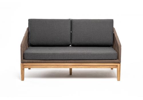  "Канны" диван 2-местный плетеный из роупа, основание дуб, роуп коричневый круглый, ткань темно-серая, фото 2 