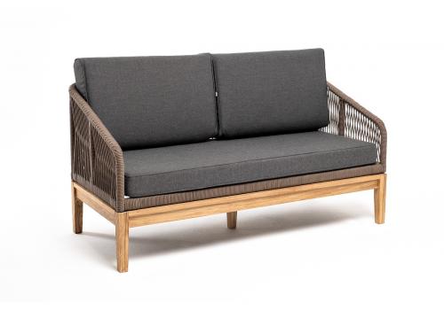  "Канны" диван 2-местный плетеный из роупа, основание дуб, роуп коричневый круглый, ткань темно-серая, фото 3 