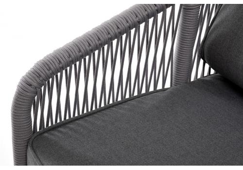  "Канны" диван 3-местный плетеный из роупа, каркас алюминий белый шагрень, роуп светло-серый круглый, ткань серая, фото 5 