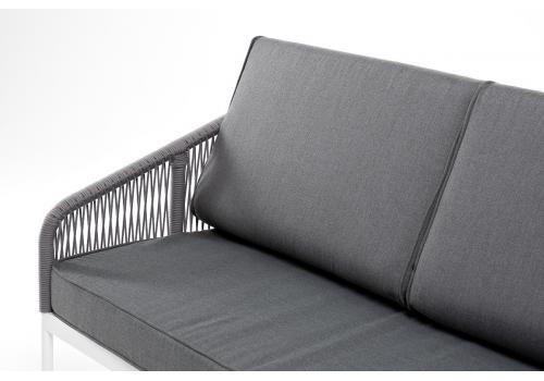  "Канны" диван 3-местный плетеный из роупа, каркас алюминий белый шагрень, роуп светло-серый круглый, ткань серая, фото 8 