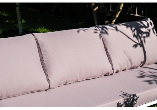  "Канны" диван 3-местный плетеный из роупа, каркас алюминий белый шагрень, роуп светло-серый круглый, ткань серая, фото 18 