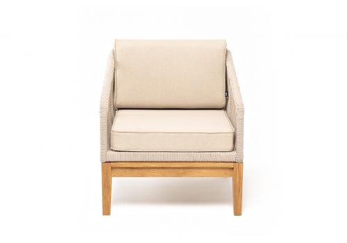  "Канны" кресло плетеное из роупа, основание дуб, роуп бежевый круглый, ткань бежевая, фото 2 