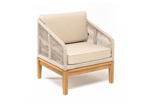  "Канны" кресло плетеное из роупа, основание дуб, роуп бежевый круглый, ткань бежевая, фото 3 
