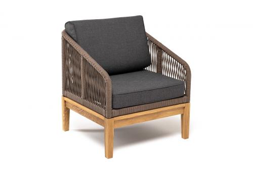  "Канны" кресло плетеное из роупа, основание дуб, роуп коричневый круглый, ткань темно-серая, фото 3 