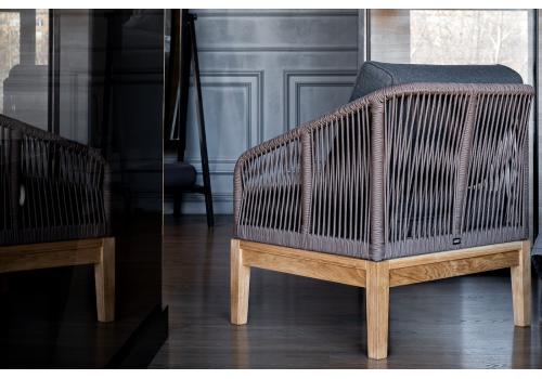  "Канны" кресло плетеное из роупа, основание дуб, роуп коричневый круглый, ткань темно-серая, фото 12 