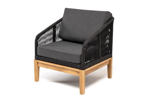  "Канны" кресло плетеное из роупа, основание дуб, роуп темно-серый круглый, ткань темно-серая, фото 1 
